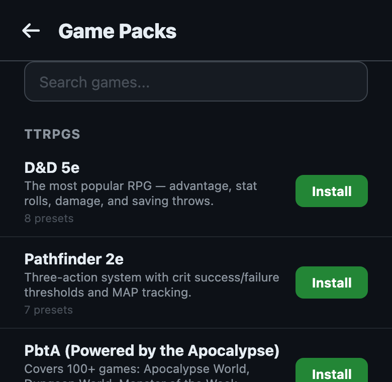 Game pack browser